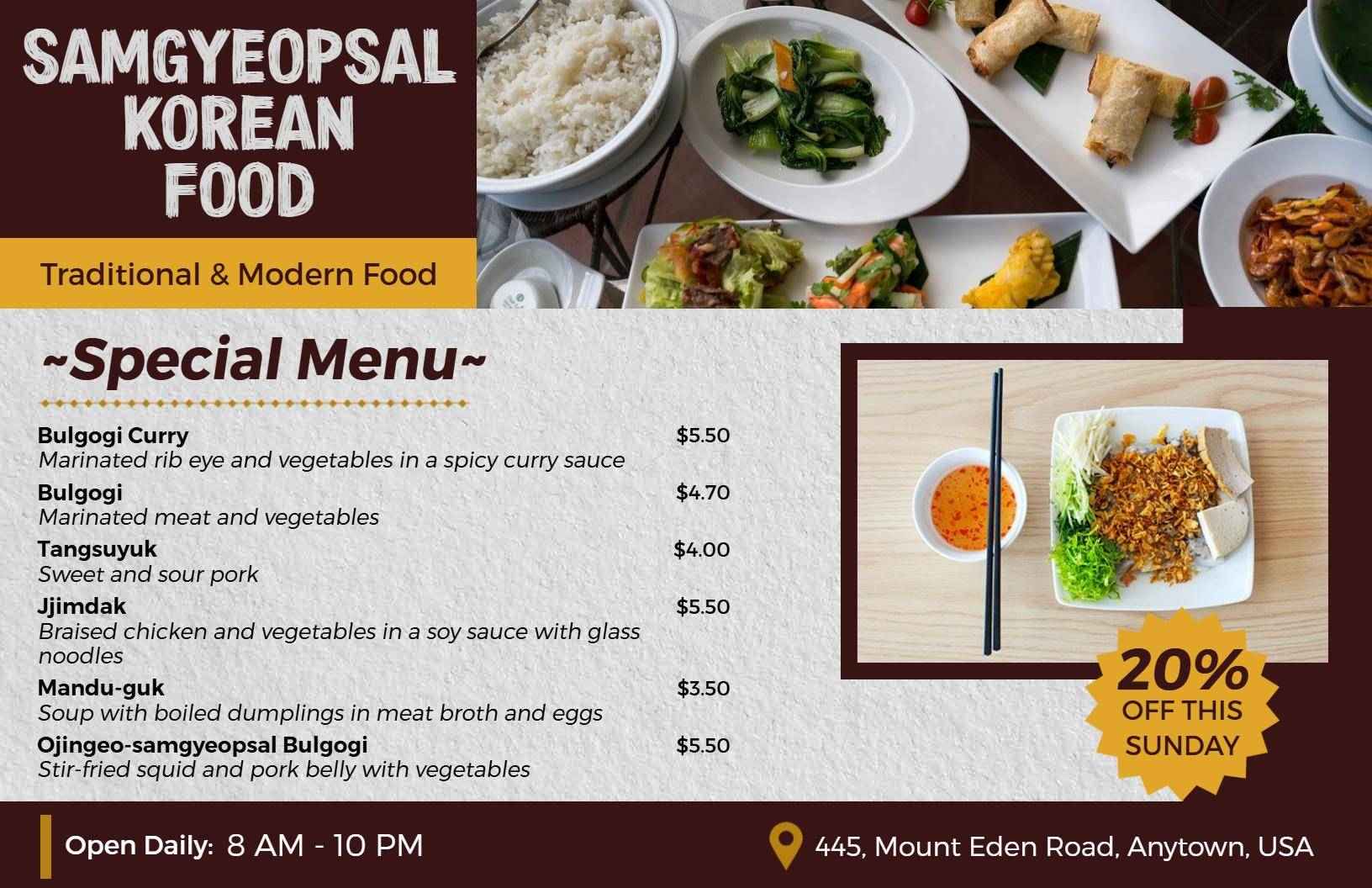 Modern Samgyeopsal Korean Food Menu Template