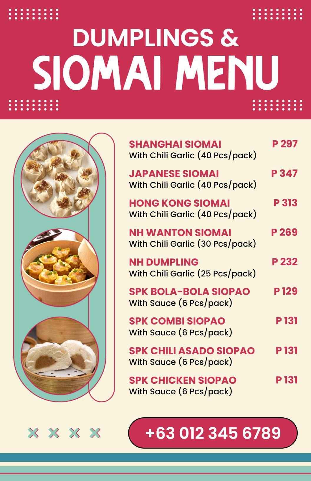 Modern Siomai and Dumplings Menu Template
