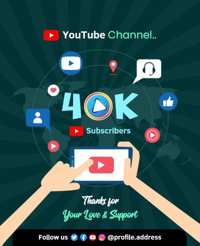Modern Social Media YouTube Channel Growth Celebration Poster Template