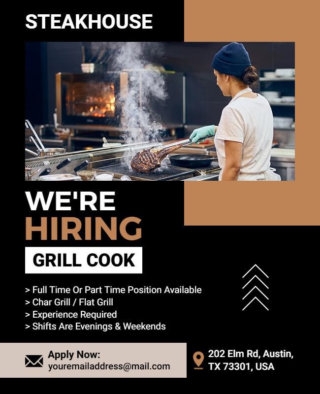 Modern Steakhouse Grill Cook Hiring Flyer Template