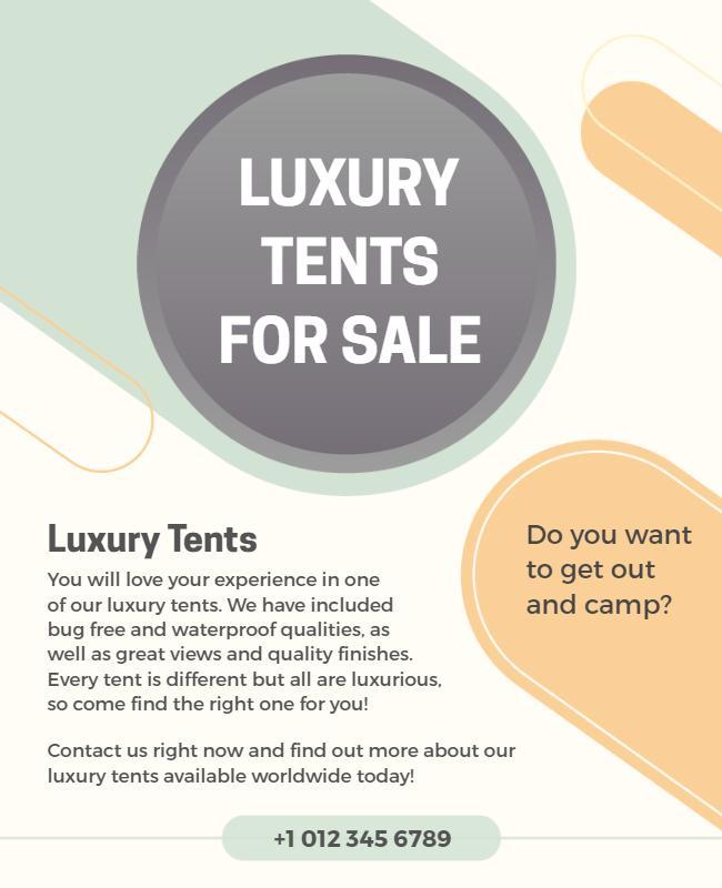 Modern Stylish Luxury Camping Tents for Sale Poster Template