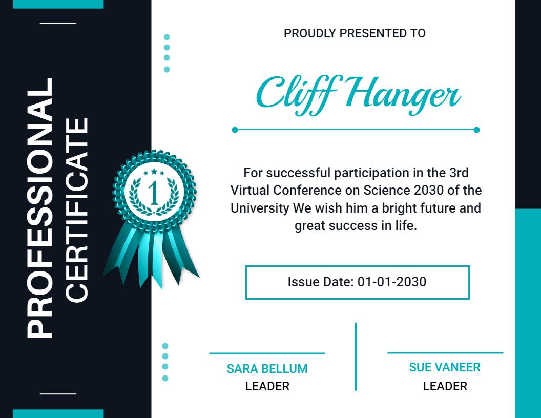 Modern Teal and Dark Blue Conference Participation Certificate Template