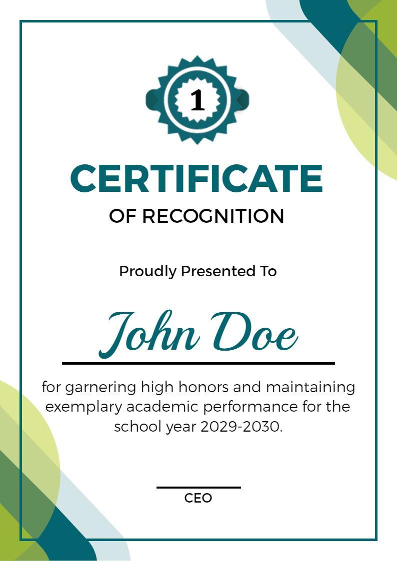 Modern Teal and Green Academic Excellence Recognition Certificate Template