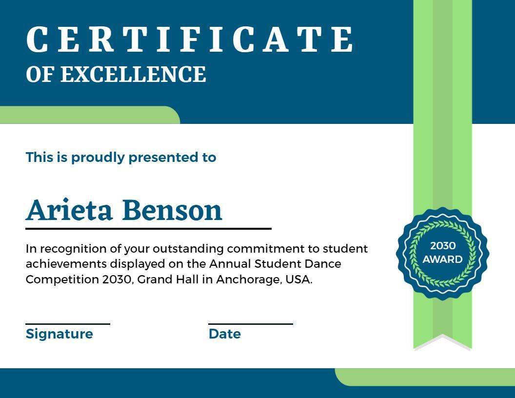Modern Teal and Green Excellence Recognition Certificate Template