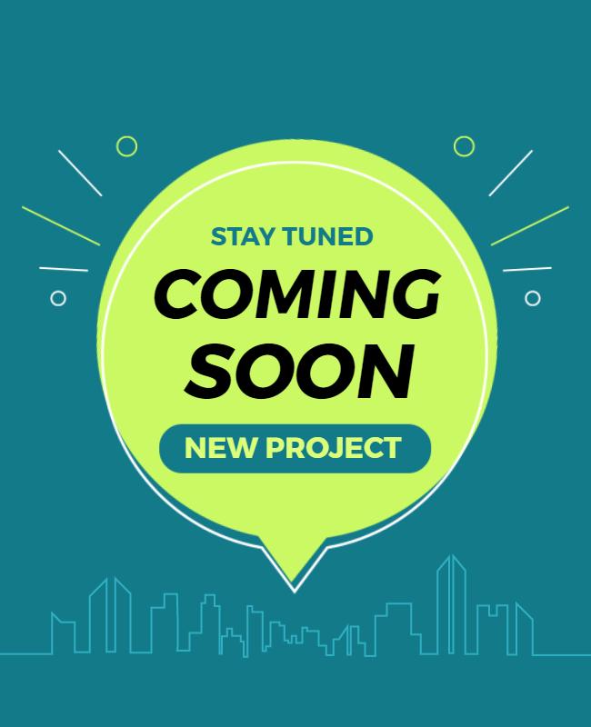 Modern Teal and Lime Green Coming Soon Project Announcement Poster Template