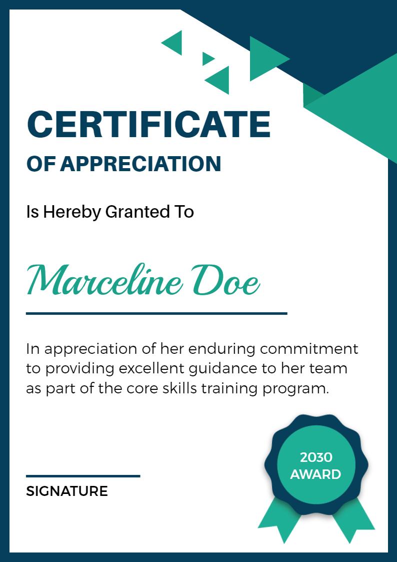 Modern Teal and Navy Team Guidance Appreciation Certificate Template