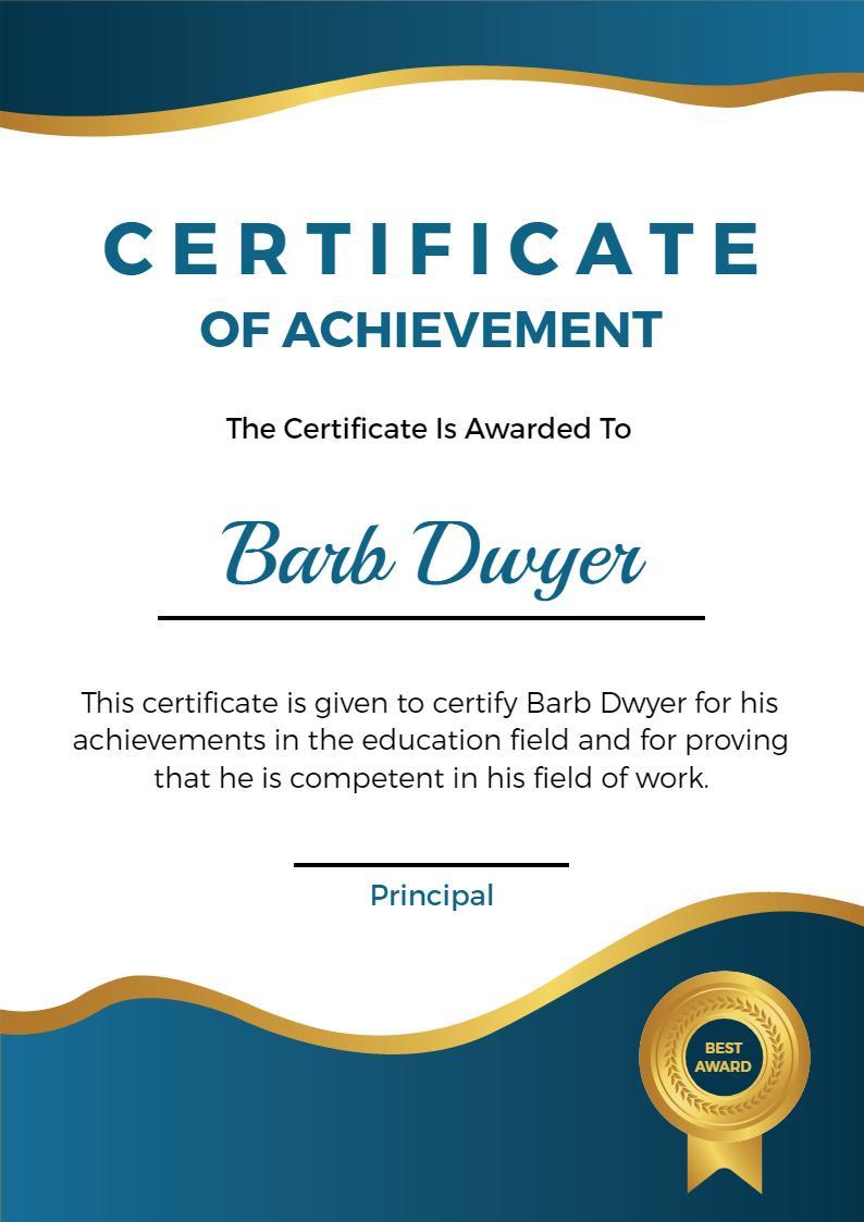 Modern Teal Award for Educational Achievement Certificate Template