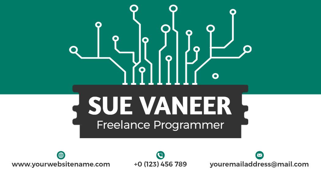 Modern Teal Circuit Board Freelance Programmer Business Card Template