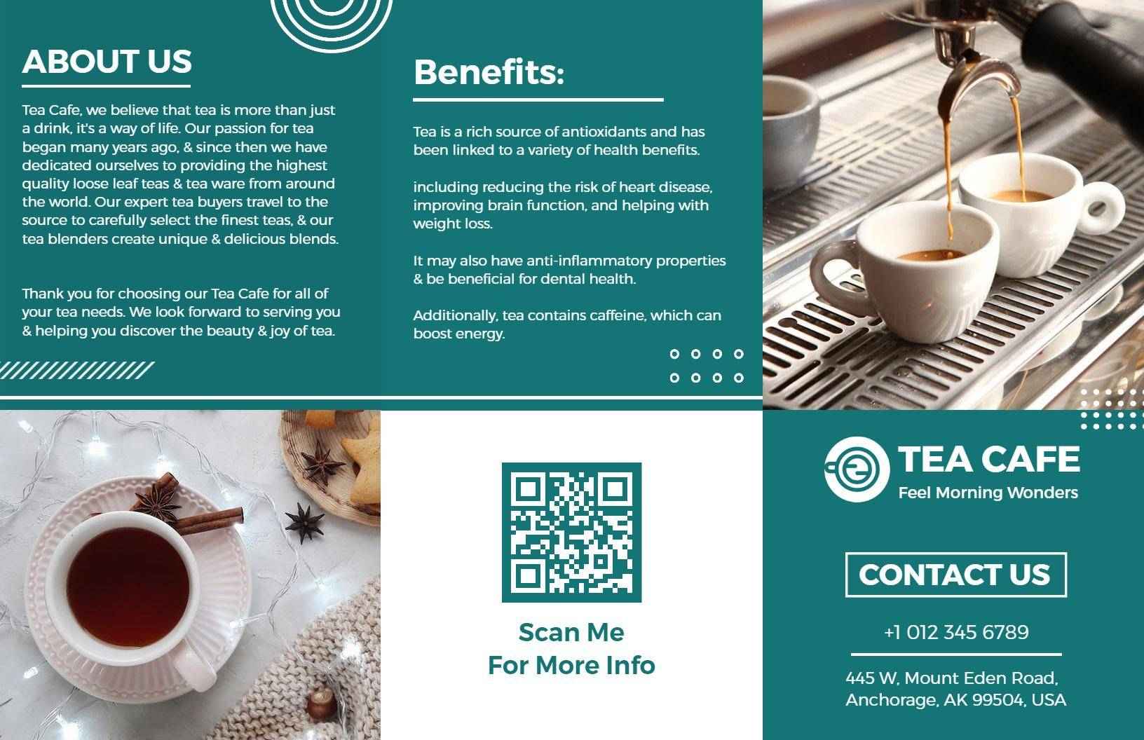Modern Teal Coffee Shop Menu and Benefits Brochure Template