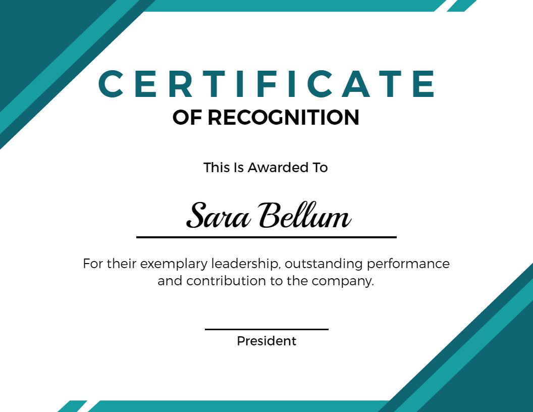 Modern Teal Geometric Employee Recognition Certificate Template