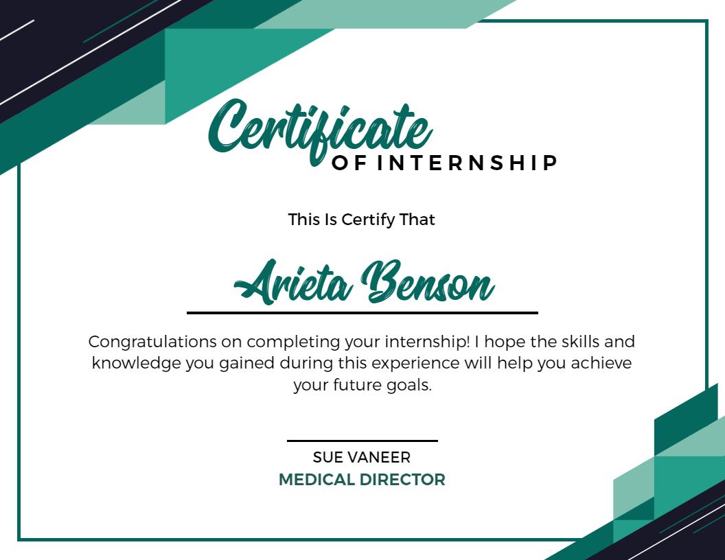Modern Teal Geometric Internship Completion Certificate Template