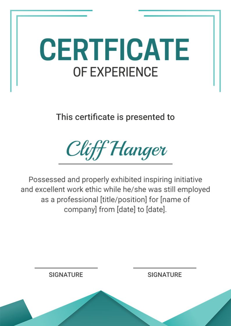 Modern Teal Geometric Work Experience Certificate Template