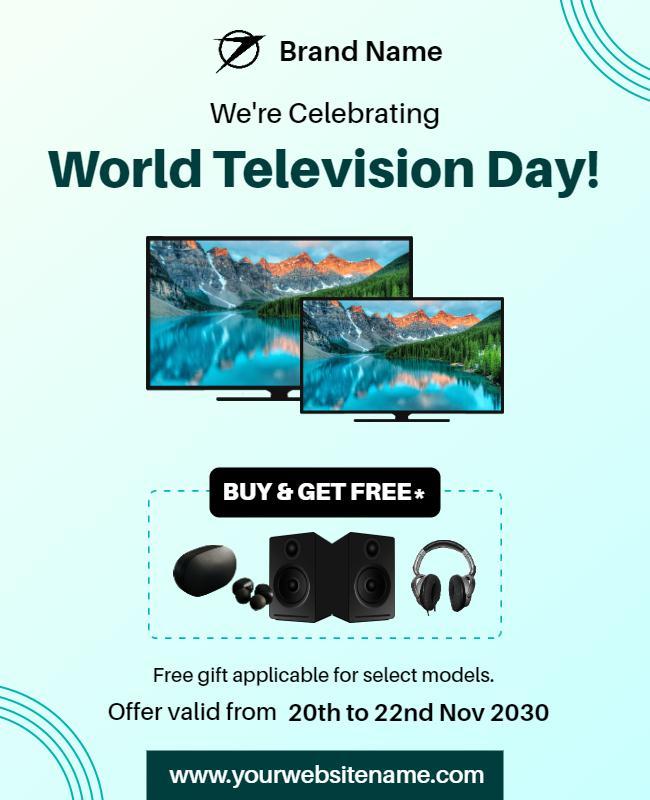 Modern Teal World Television Day Sale Promotion Poster Template