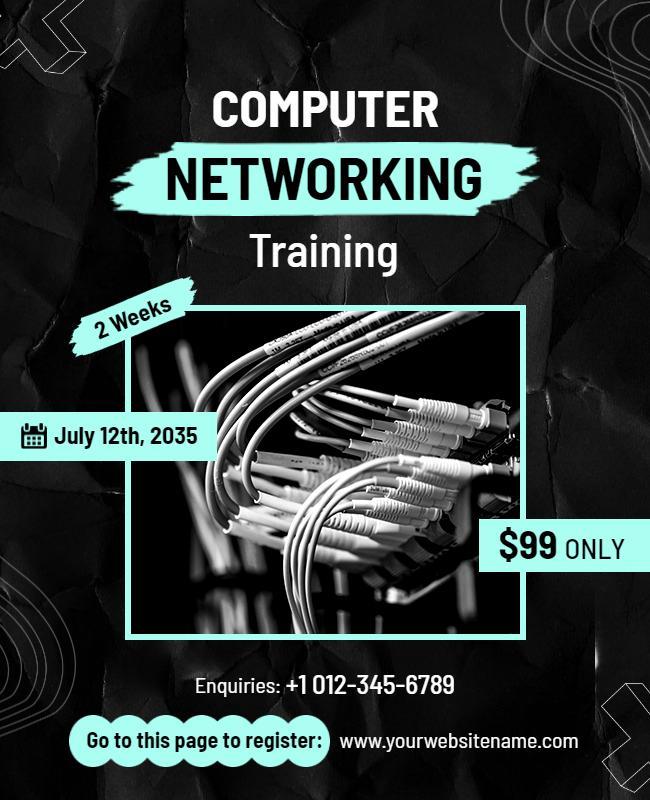Modern Tech Black and Aqua Computer Networking Training Poster Template