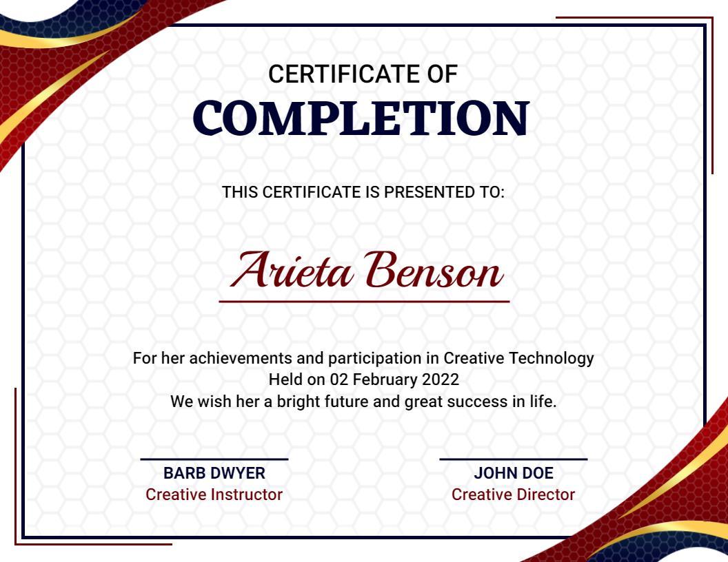 Modern Tri-Color Wave Design Completion Certificate Template