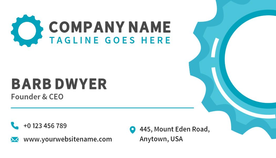 Modern Turquoise Gear Design Mechanical Visiting Card Template