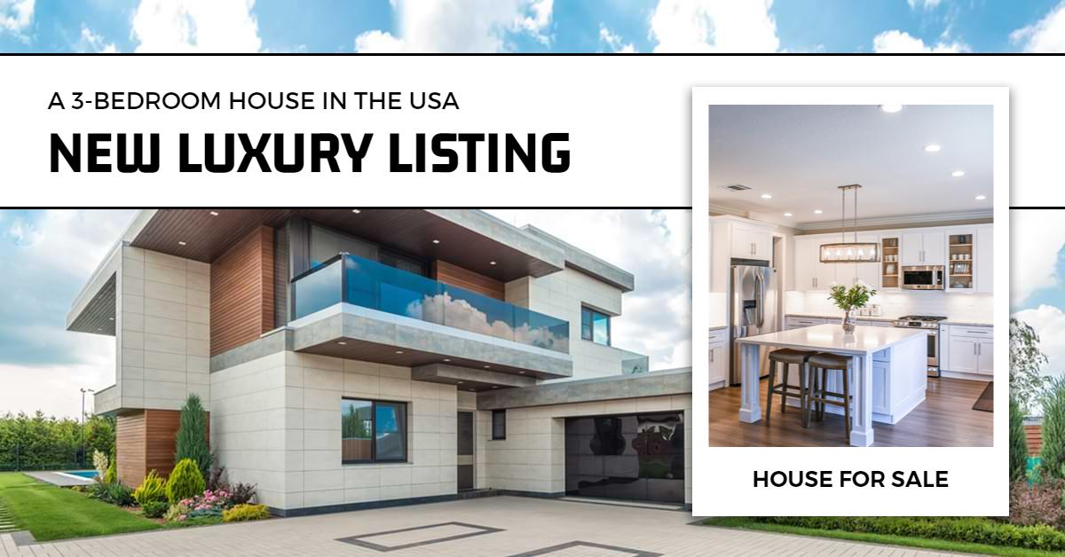 Modern Two-Story Home for Sale in USA Facebook Ad Banner Template