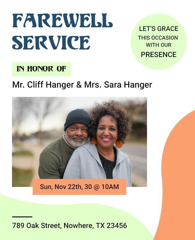 Modern White and Green Farewell Service Memorial Poster Template