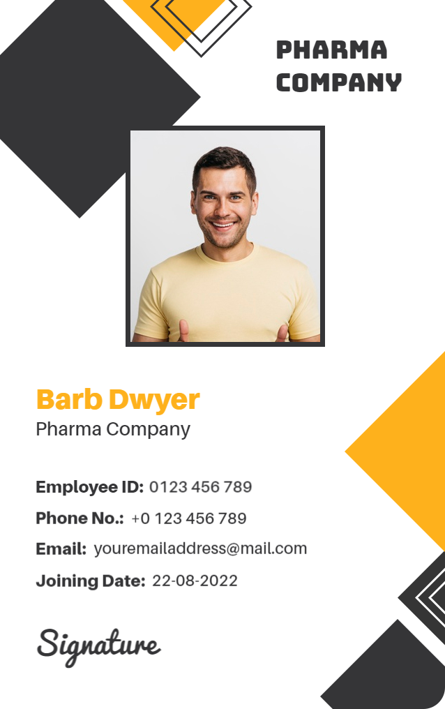 Modern Yellow Abstract Pharma Company Identity Card Template
