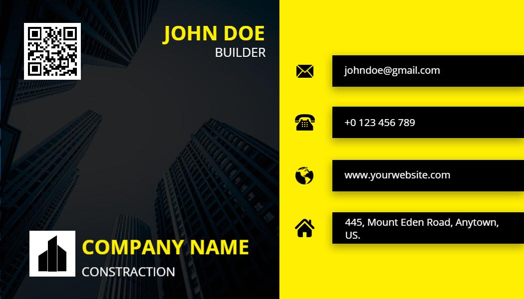 Modern Yellow and Black Builder Construction Business Card Template