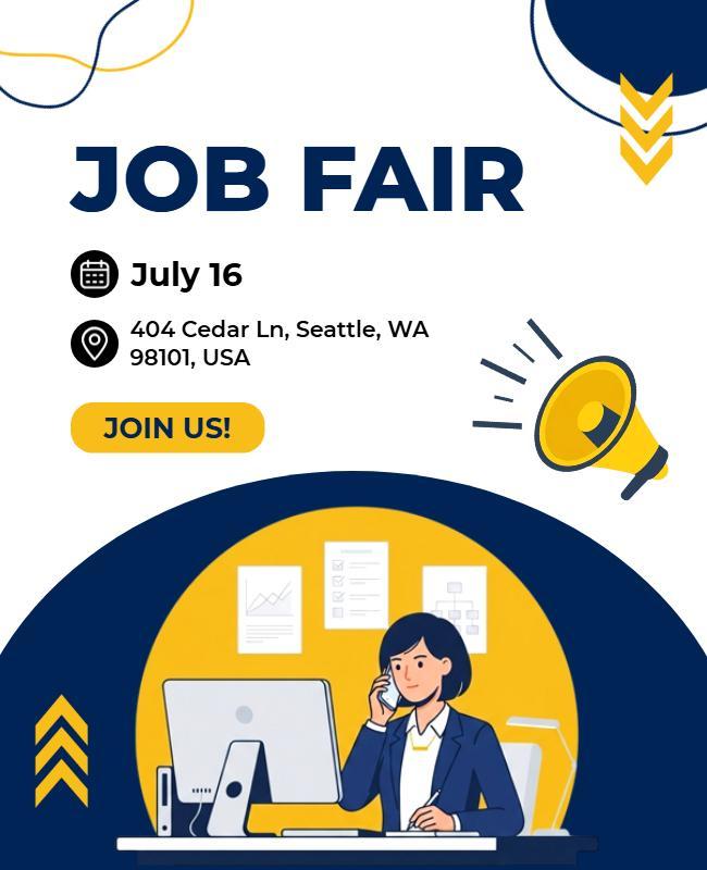 Modern Yellow and Blue Job Fair Networking Event Poster Template