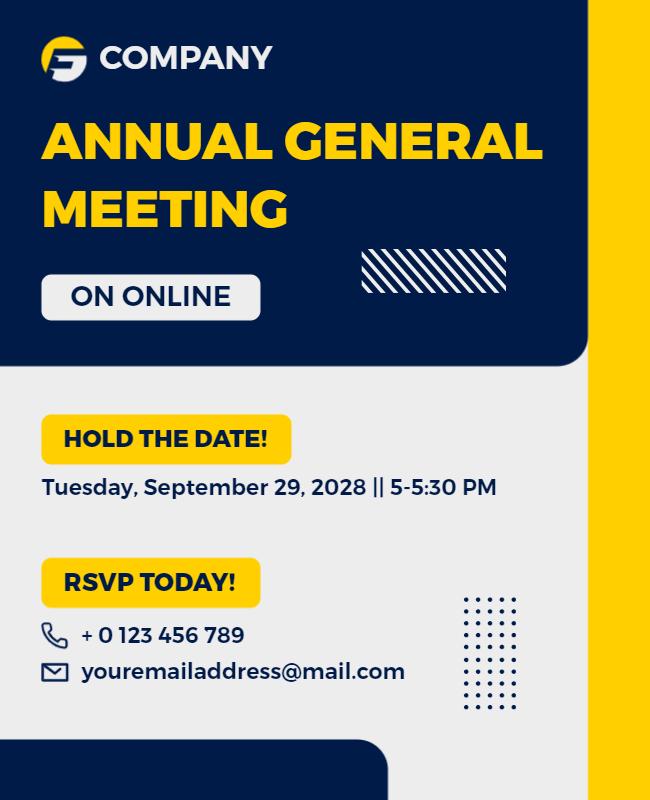Modern Yellow and Dark Blue Annual General Meeting Poster Template