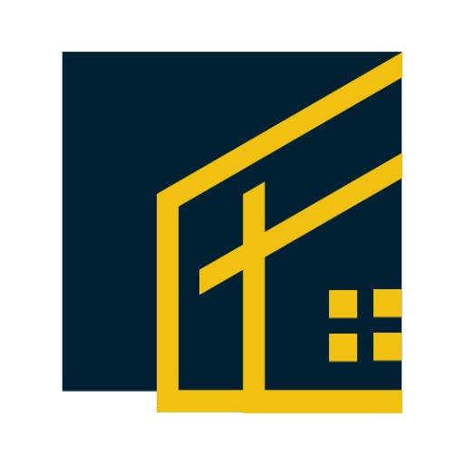 Modern Yellow and Dark Blue House Design for Real Estate Logo Template