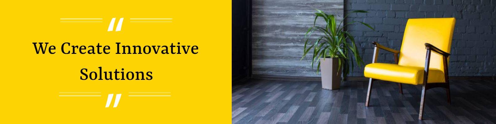 Modern Yellow and Gray Workspace with Innovative Solutions Banner Template