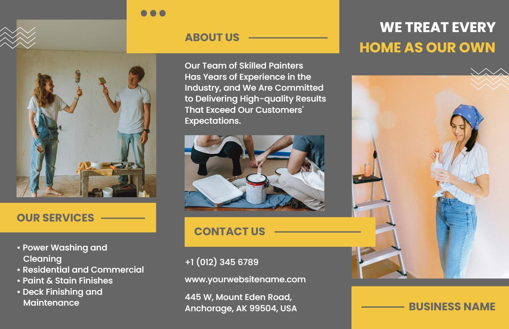 Modern Yellow Home Painting Services and Maintenance Brochure Template
