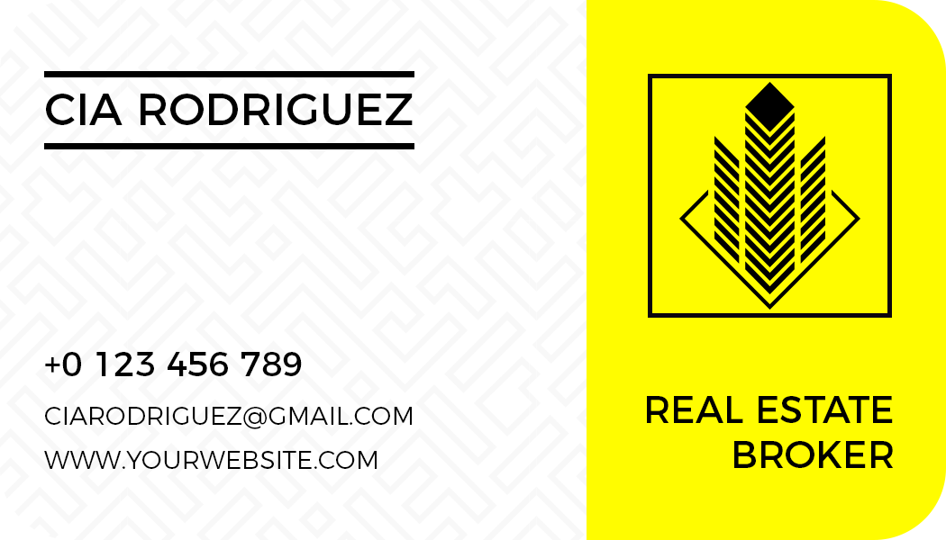 Modern Yellow Real Estate Broker Rounded Corner Business Card Template