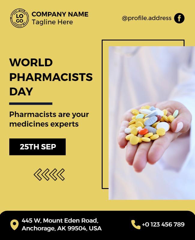 Modern Yellow World Pharmacists Day Awareness Poster Template