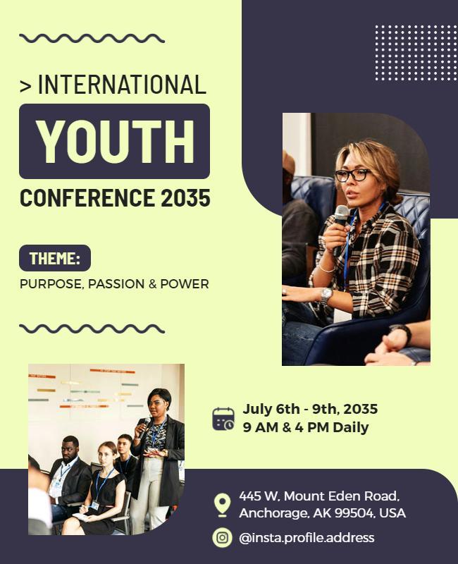 Modern Youth Conference with Green and Black Design Poster Template
