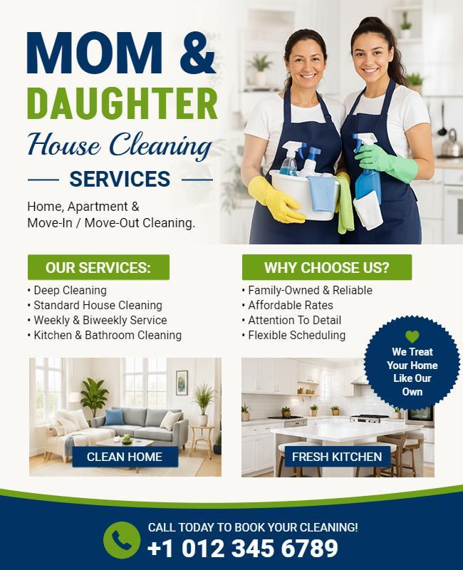 Mom and Daughter House Cleaning Advertisement Flyer Template