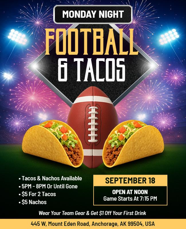 Monday Night Football and Tacos Event Flyer Template