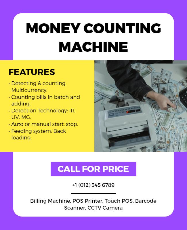 Modern Purple Money Counting Machine Features Flyer Template