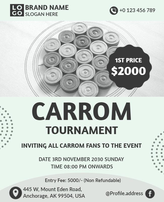 Monochrome Fun Carrom Tournament Invitation Poster Template