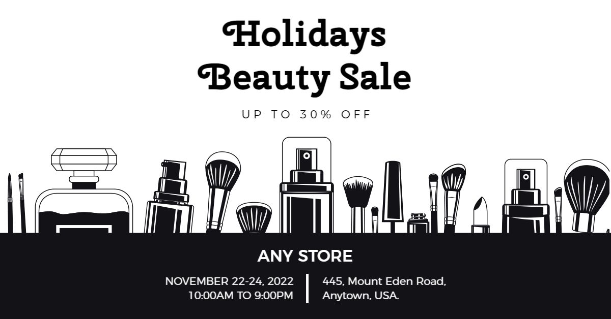 Monochrome Makeup Tools on Elegant Black Beauty Banner Template