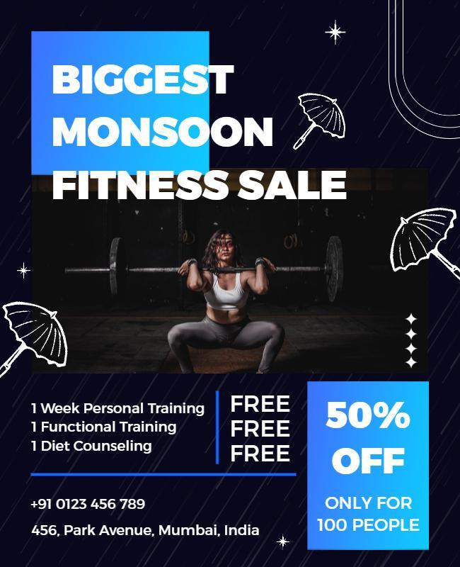 Monsoon Fitness Sale Promotional Flyer Template