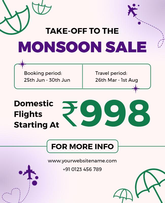 Monsoon Sale Domestic Flights Offer Flyer Template