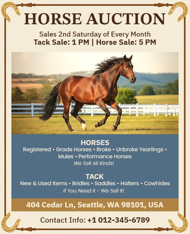 Monthly Horse Auction Event Flyer Template