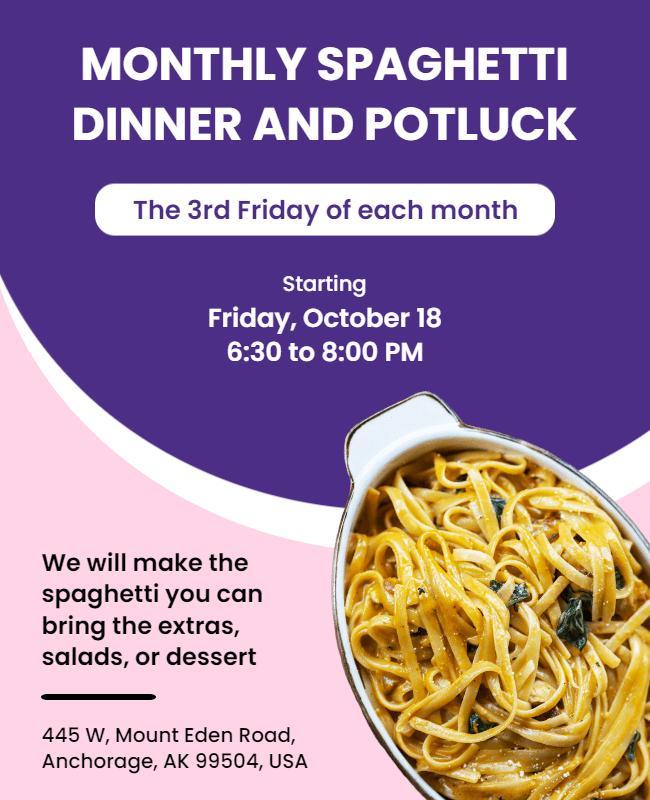 Monthly Spaghetti Potluck Dinner Event Flyer Template