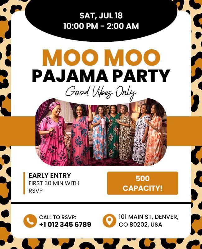 Moo Moo Pajama Party Event Flyer Template