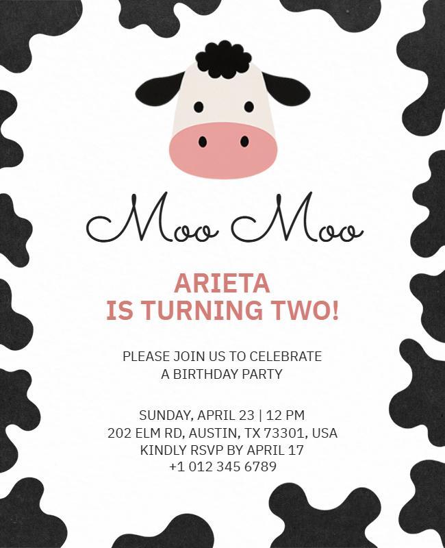 Moo Moo Theme Birthday Invitation Flyer Template