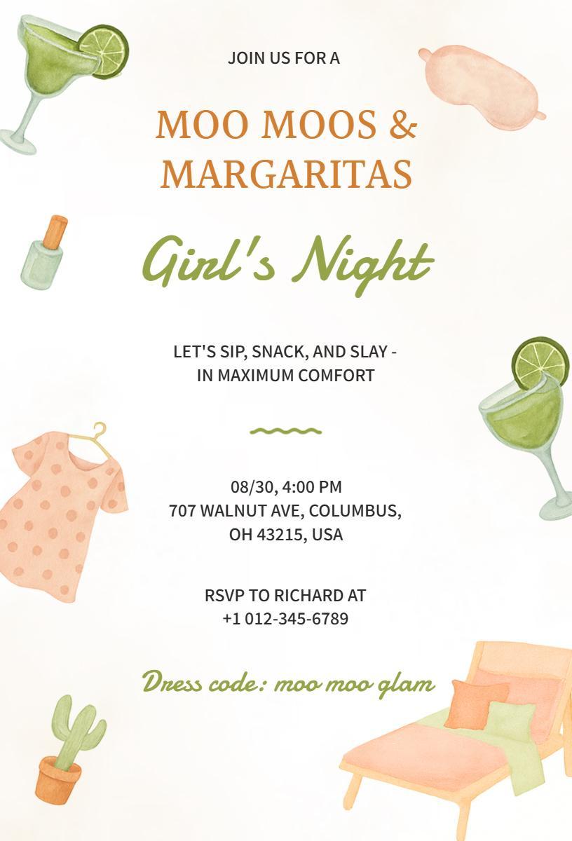 Moo Moos Margaritas Fun Ladies Night Out Invitation Template