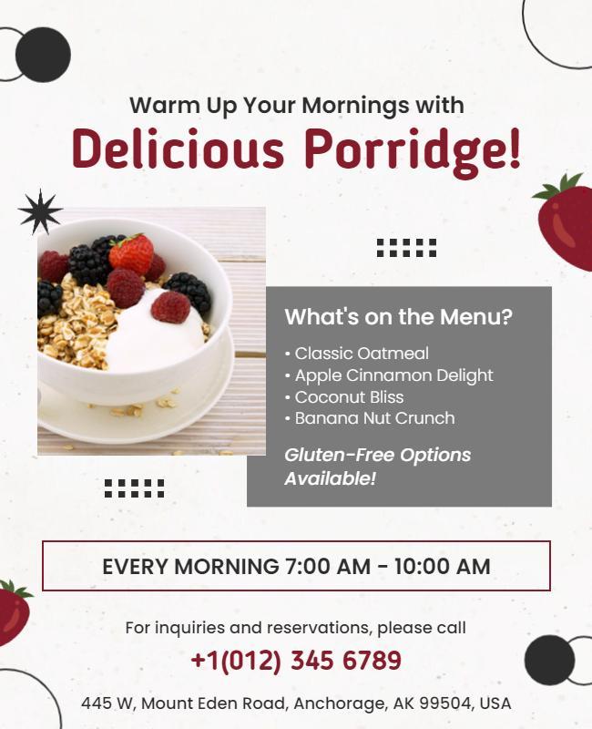 Morning Porridge Breakfast Menu Flyer Template