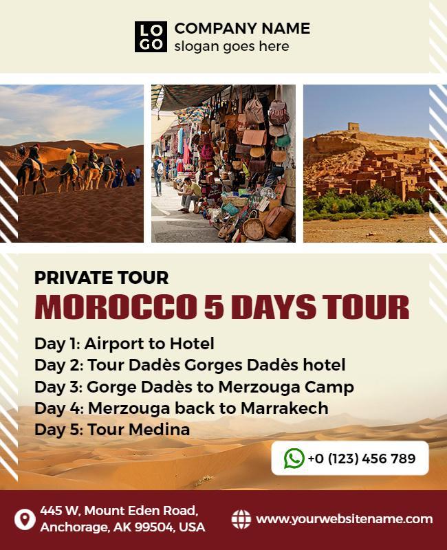 Morocco Private Five Day Tour Package Flyer Template