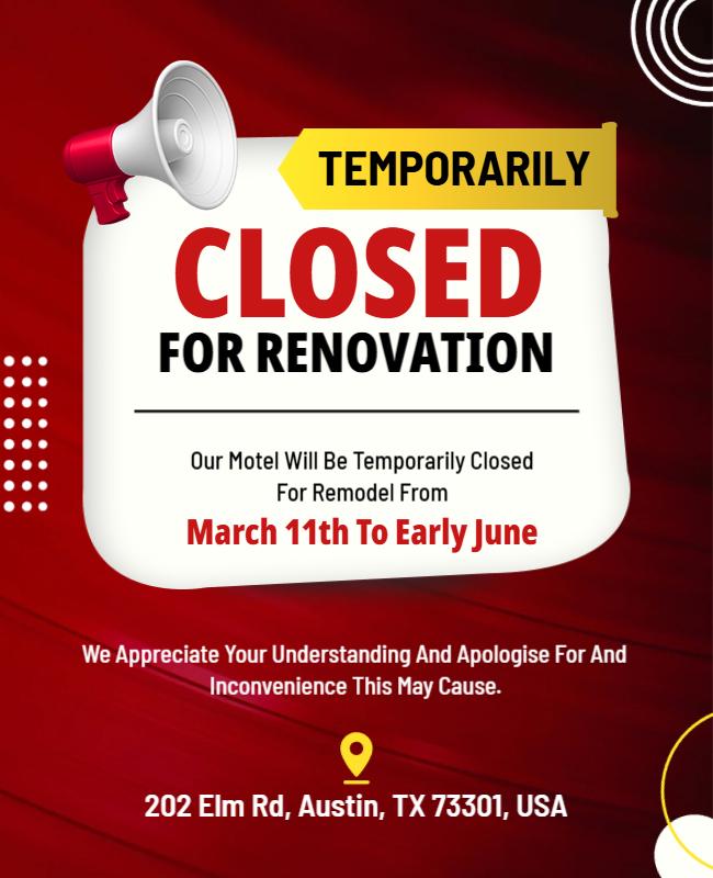 Motel Closure for Renovation Announcement Flyer Template