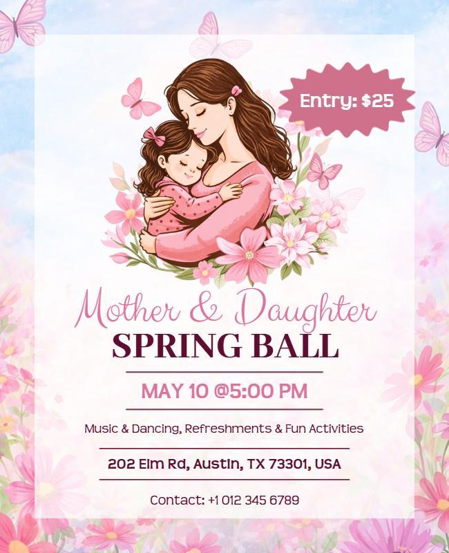 Mother and Daughter Spring Ball Flyer Template