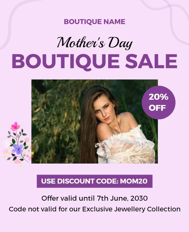 Mothers Day Boutique Sale Promotional Flyer Template