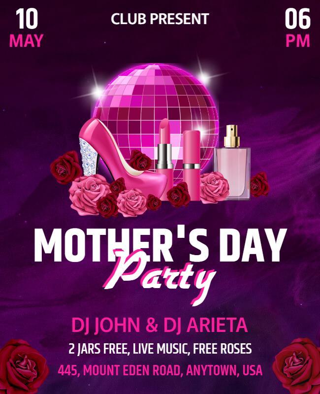 Vibrant Pink Disco-Themed Mother's Day Party Flyer Template